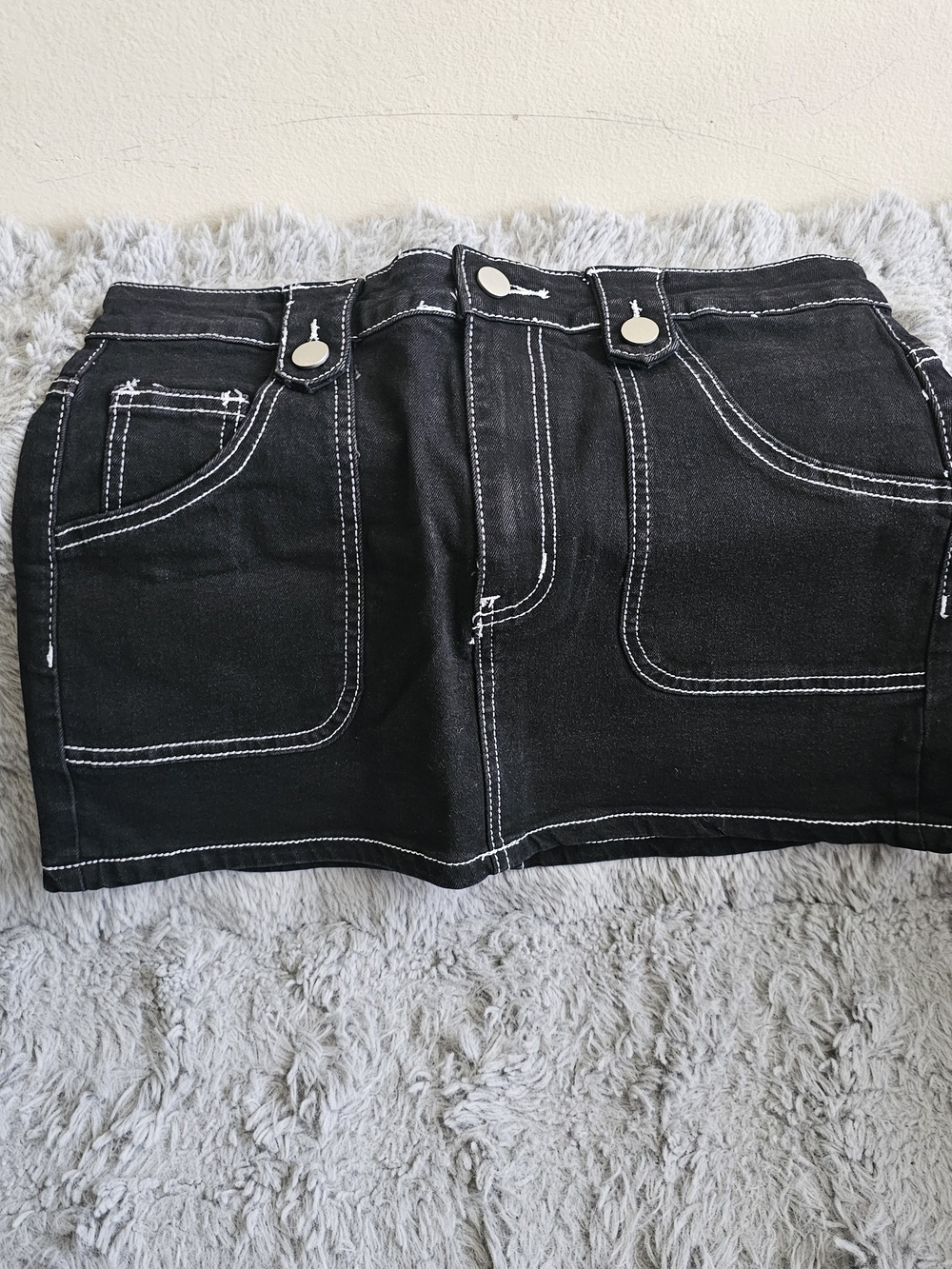 Black Denim Mini Skirt with White Contrast Stitching